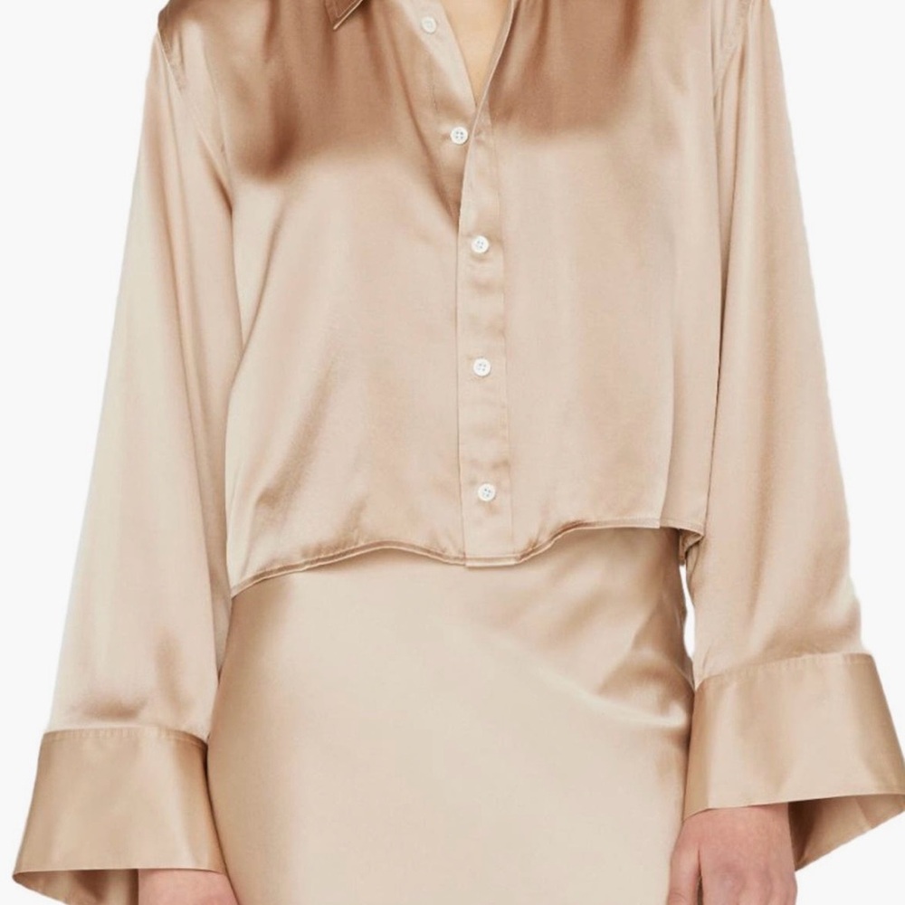 Frame Denim Satin Blouse in Tan